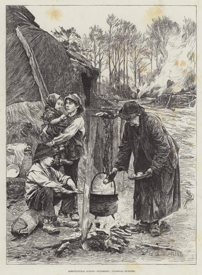Landbouwscènes, december, houtskoolbranders door Gunning King